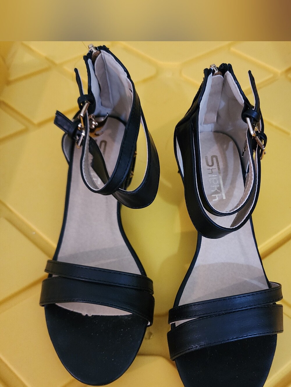 Women's Black Double Ankle-Strap Wedge Sandals